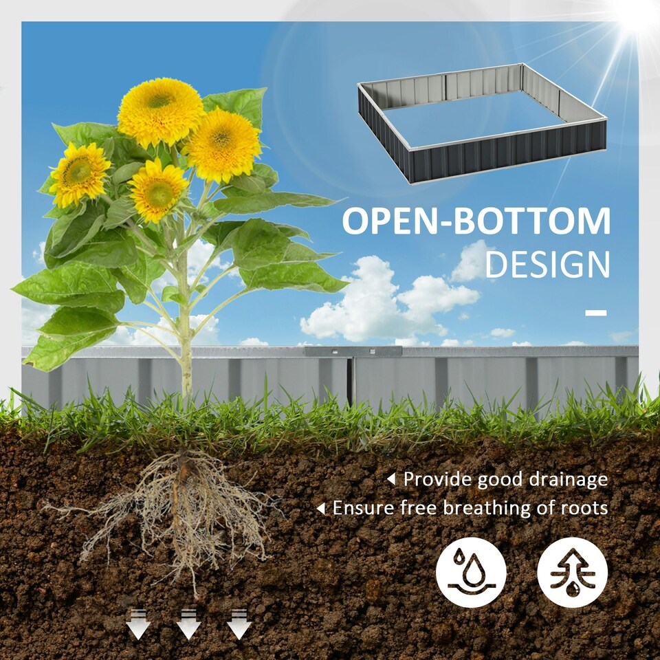 image 1 of Outsunny Metal Raised Garden Bed No Bottom DIY Large Planter Box w/ Gloves