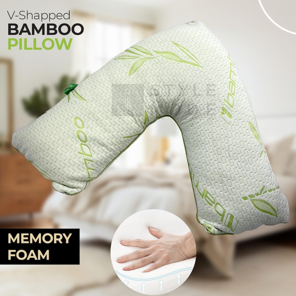 image 1 of Bamboo V Shape Anti-Allergy Memory Foam Pillow with Cover