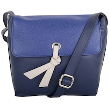 Womens Premium Soft Genuine Leather Two Tone Cross Body Shoulder Bag - Black / Foil Blue | Navy/Cobalt