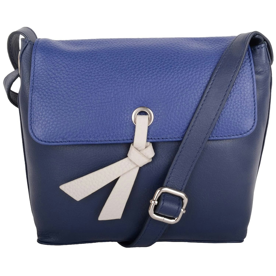 image 1 of Womens Premium Soft Genuine Leather Two Tone Cross Body Shoulder Bag - Black / Foil Blue | Navy/Cobalt