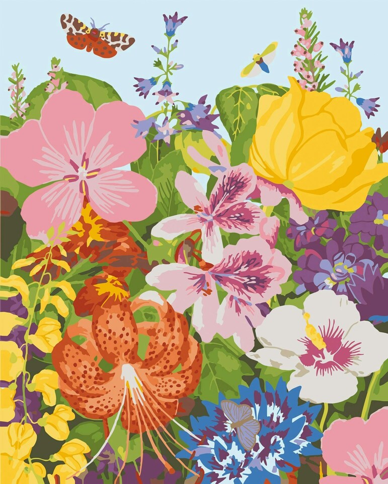 image 1 of RHS Paint By Numbers Hanging Kit With 24 Paints, 3 Brushes, 400 x 500 mm, Meadow