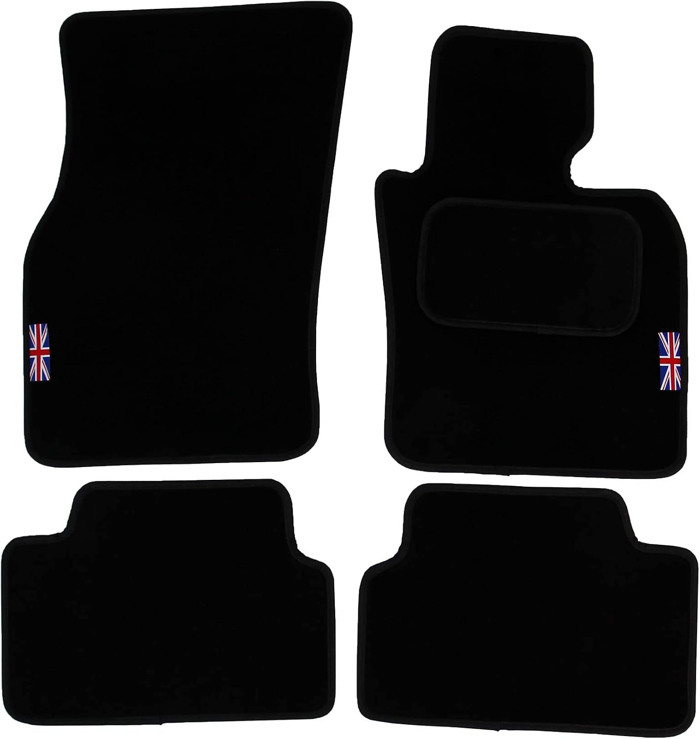 Actiasmat Custom Fit Black Car Floor Mats for BMW Mini Mk3 5-Door 2015 Onwards 4-Piece Carpet Set with Union Jack Heel Pad
