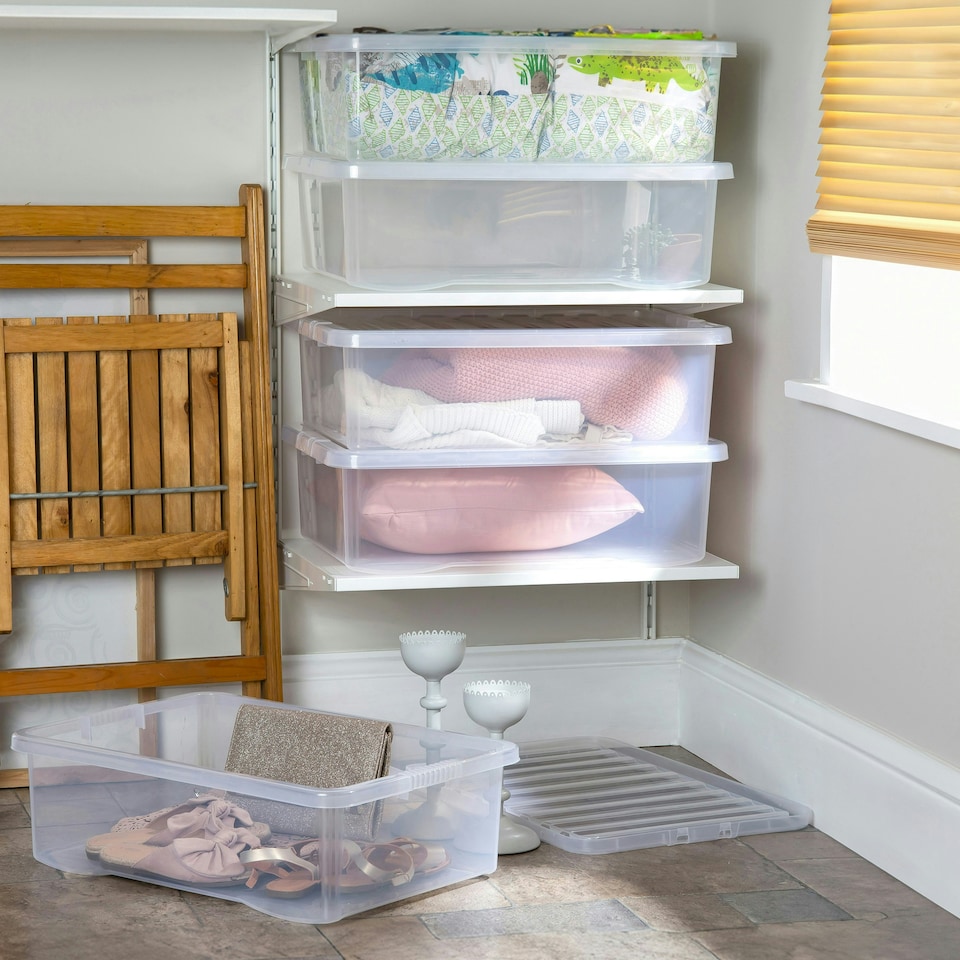 image 1 of Wham Crystal 5 x 32L Stackable Plastic Storage Boxes with Lids Black
