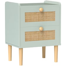 HOMCOM Bedroom Chest of Drawers, Boho Rattan Dresser with 2 Drawers, Storage Cabinet for Living Room, Hallway, Entryway, Olive Green | Green | Olive Green