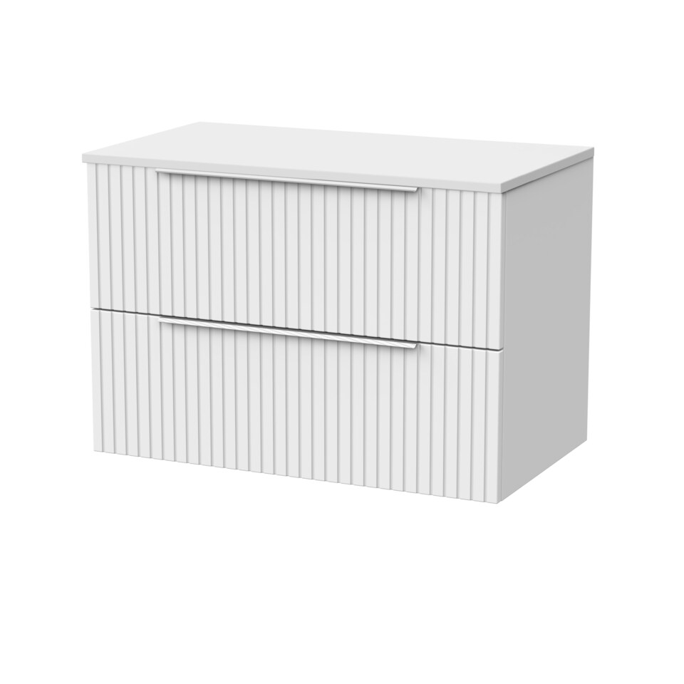 image 1 of Callingwood Contemporary Wall Hung 2 Drawer Vanity Unit with Laminate Worktop , 800mm, Matt White