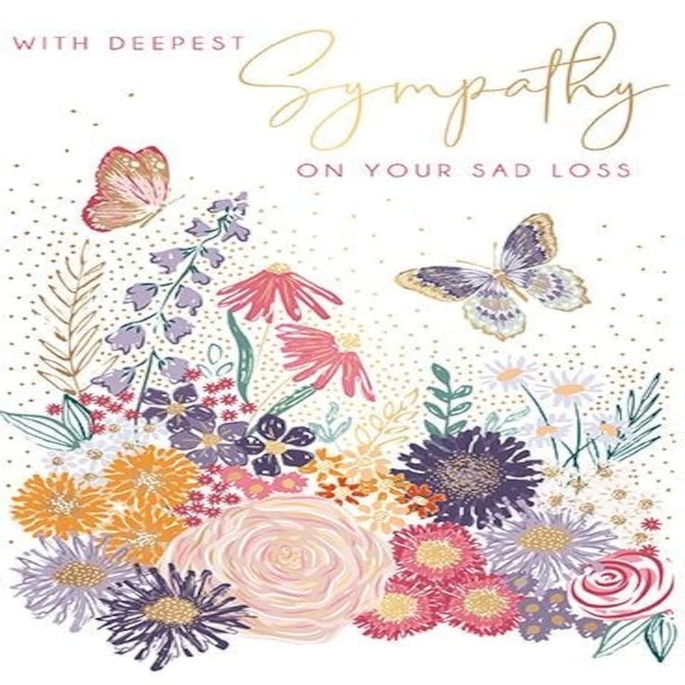 Words 'n' Wishes Traditional With Deepest Sympathy Card, Butterfly Design, Gold Foil Finish, Made in the UK