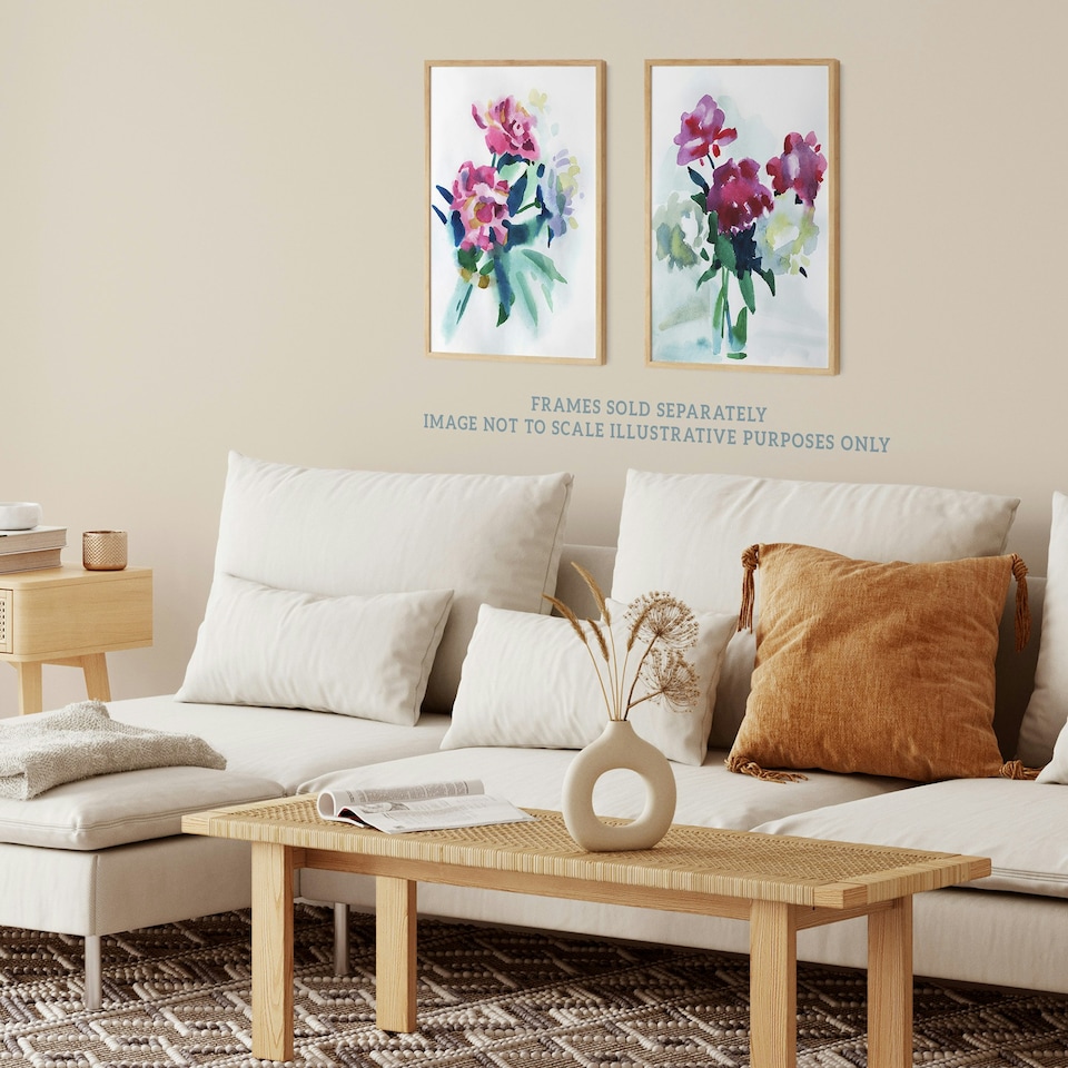 image 1 of Set of 2 Spring Flower Bouquet Glass Vase Floral Watercolour Bedroom Wall Art Print A4