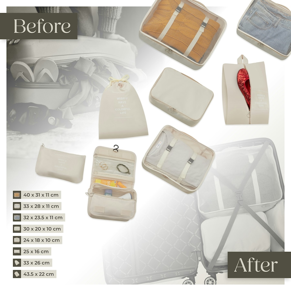 image 1 of Suitcase Set Madison - 13-piece, 3 suitcases, packing cubes, TSA lock Cream
