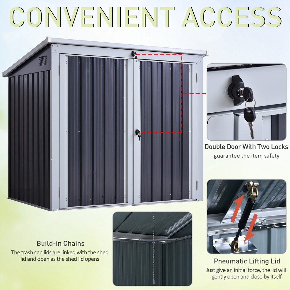 image 1 of Outsunny 2-Bin Corrugated Steel Rubbish Storage Shed w Locking Doors