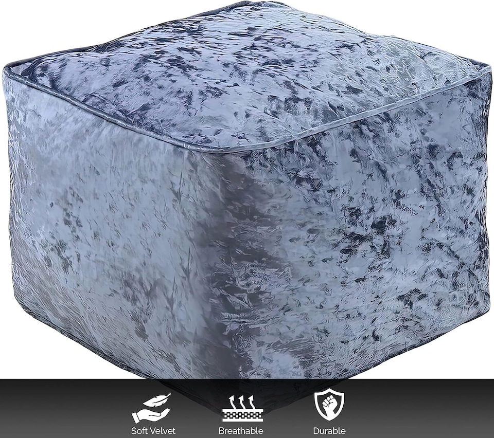 image 1 of Grey Crushed Velvet Bean Bag Pouffe Foot Rest