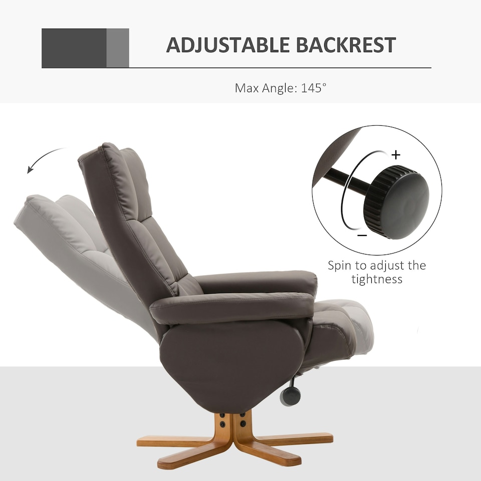 image 1 of HOMCOM Recliner Chair and Footstool PU Leather Wooden Base Brown