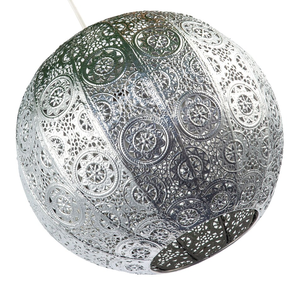 image 1 of Spherical Vintage Moroccan Pendant Lamp Shade in Shiny Silver Metal | Silver | Silver | 1