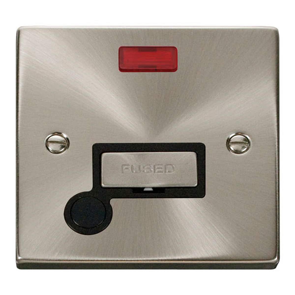 SE Home Satin / Brushed Chrome 13A Fused Ingot Connection Unit With Neon With Flex in Metallic Silver