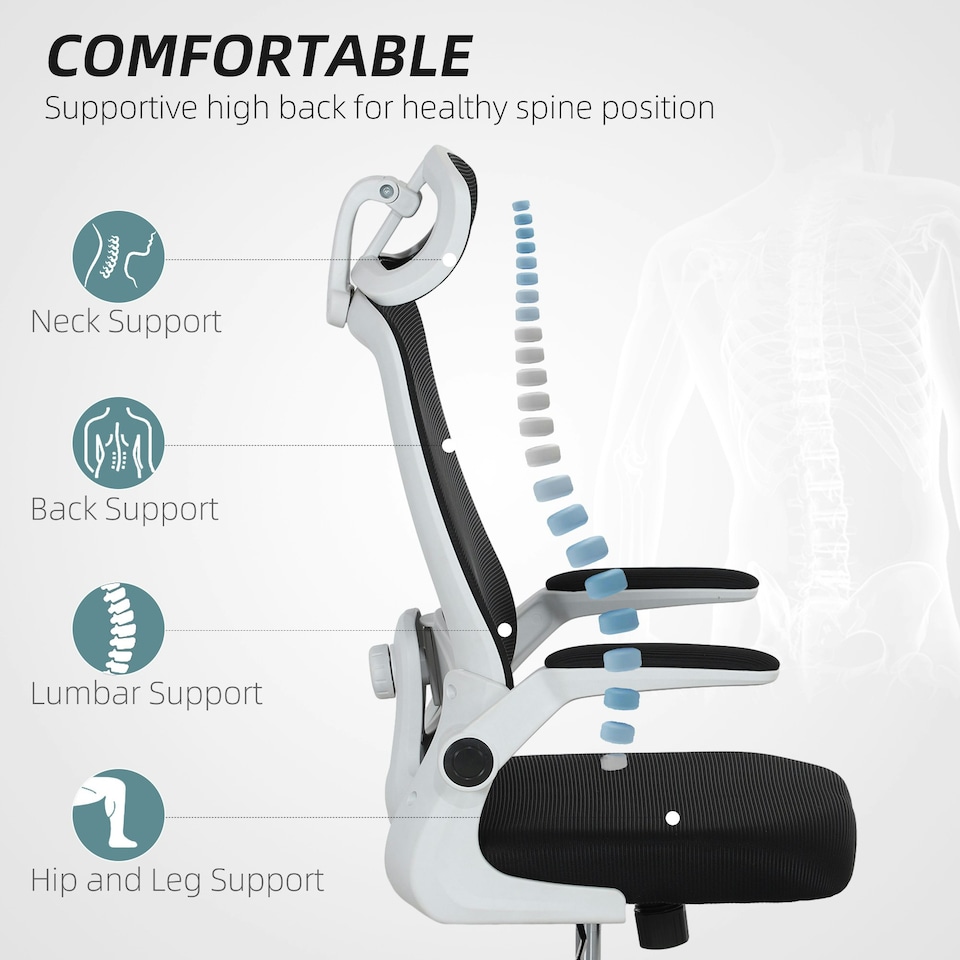 image 1 of HOMCOM Executive Mesh Office Chair with Headrest, Lumbar Support, Grey Black