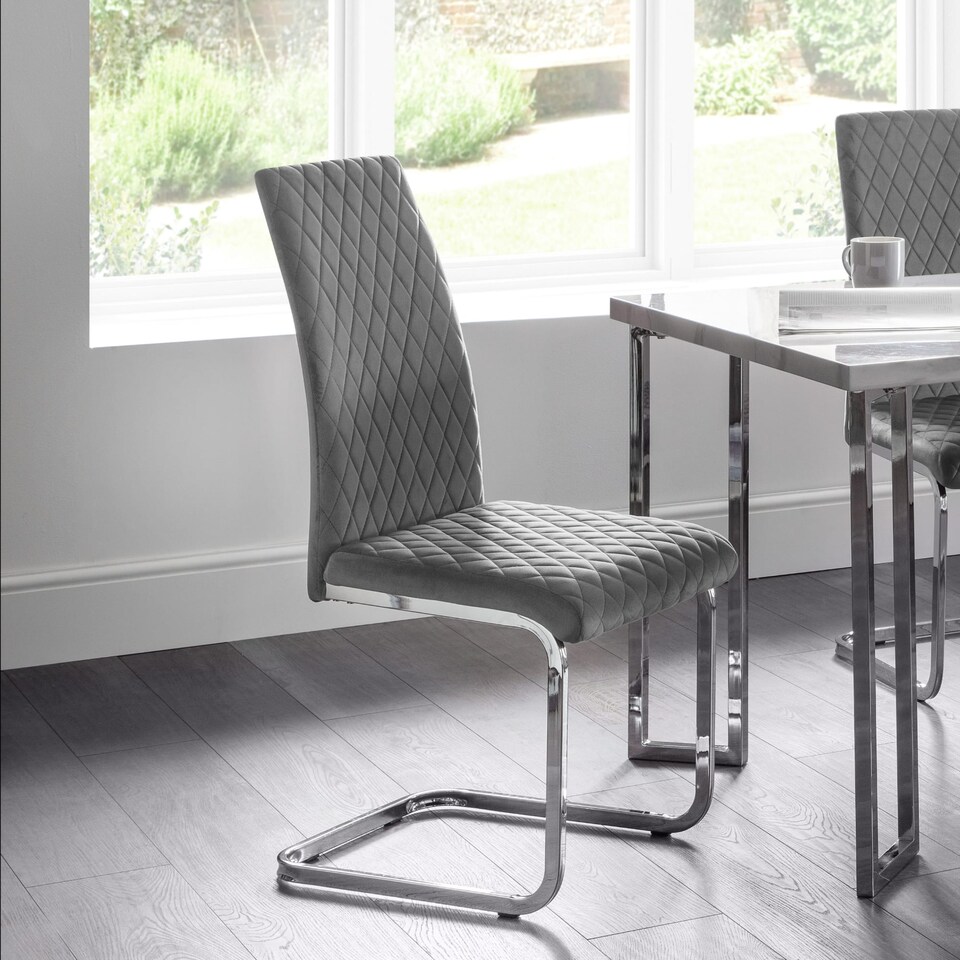 image 1 of Montero Elegant Velvet Cantilever Dining Chairs - Grey - Set of 4