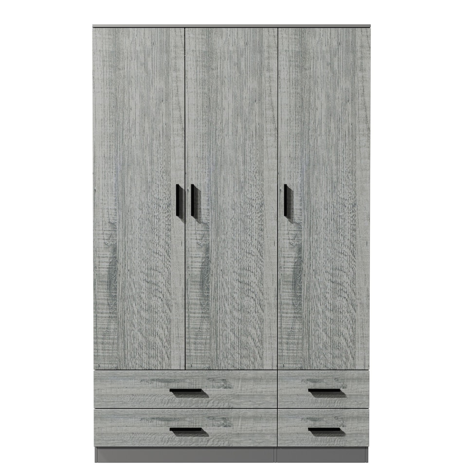 image 1 of 3 Door 4 Drawer Wardrobe With Hanging Rail And Storage Shelf | Grey | Grey Carcass & Ash Grey Door | 1