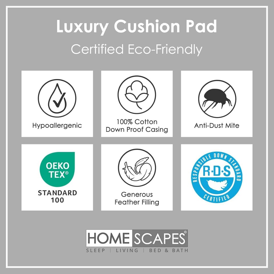 image 1 of Homescapes Luxury Duck Feather Cushion Pad Insert Inner 60 x 60 cm (24 x 24") White