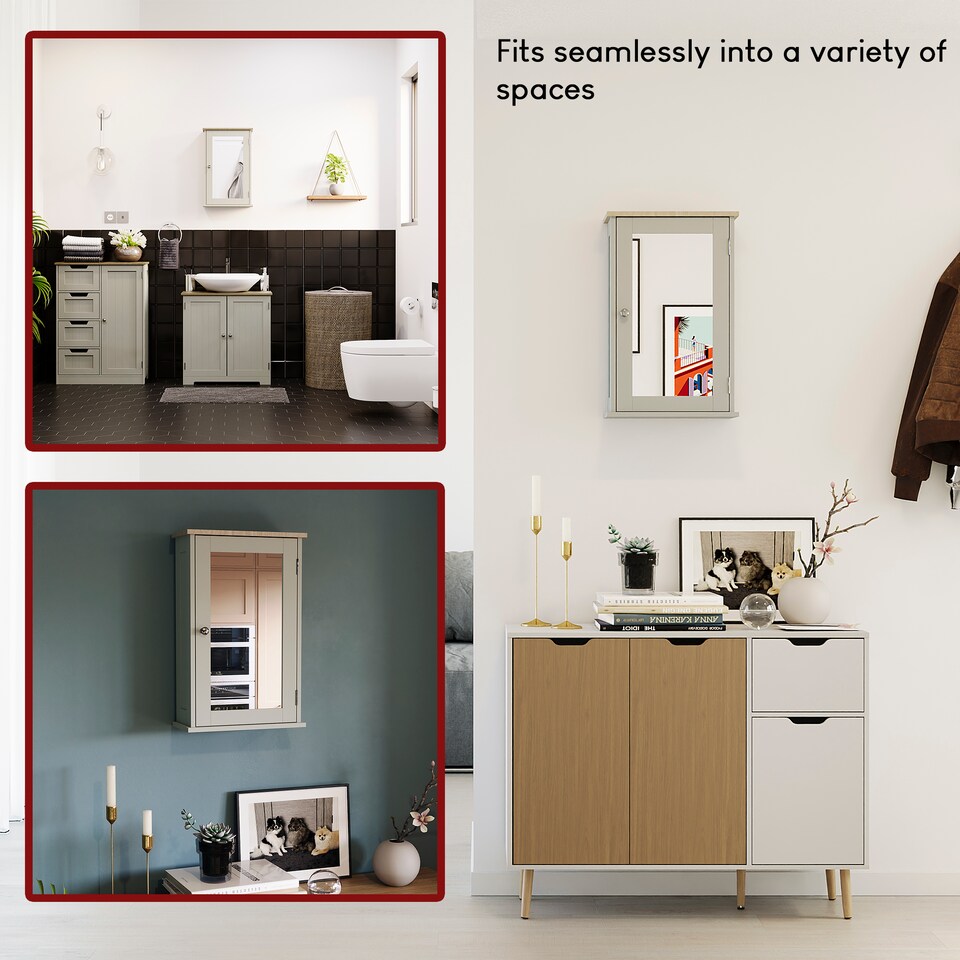 image 1 of Bath Vida Priano 1 Door Mirrored Wall Mounted Bathroom Cabinet, Grey & Oak | Grey | Grey & Oak | 1