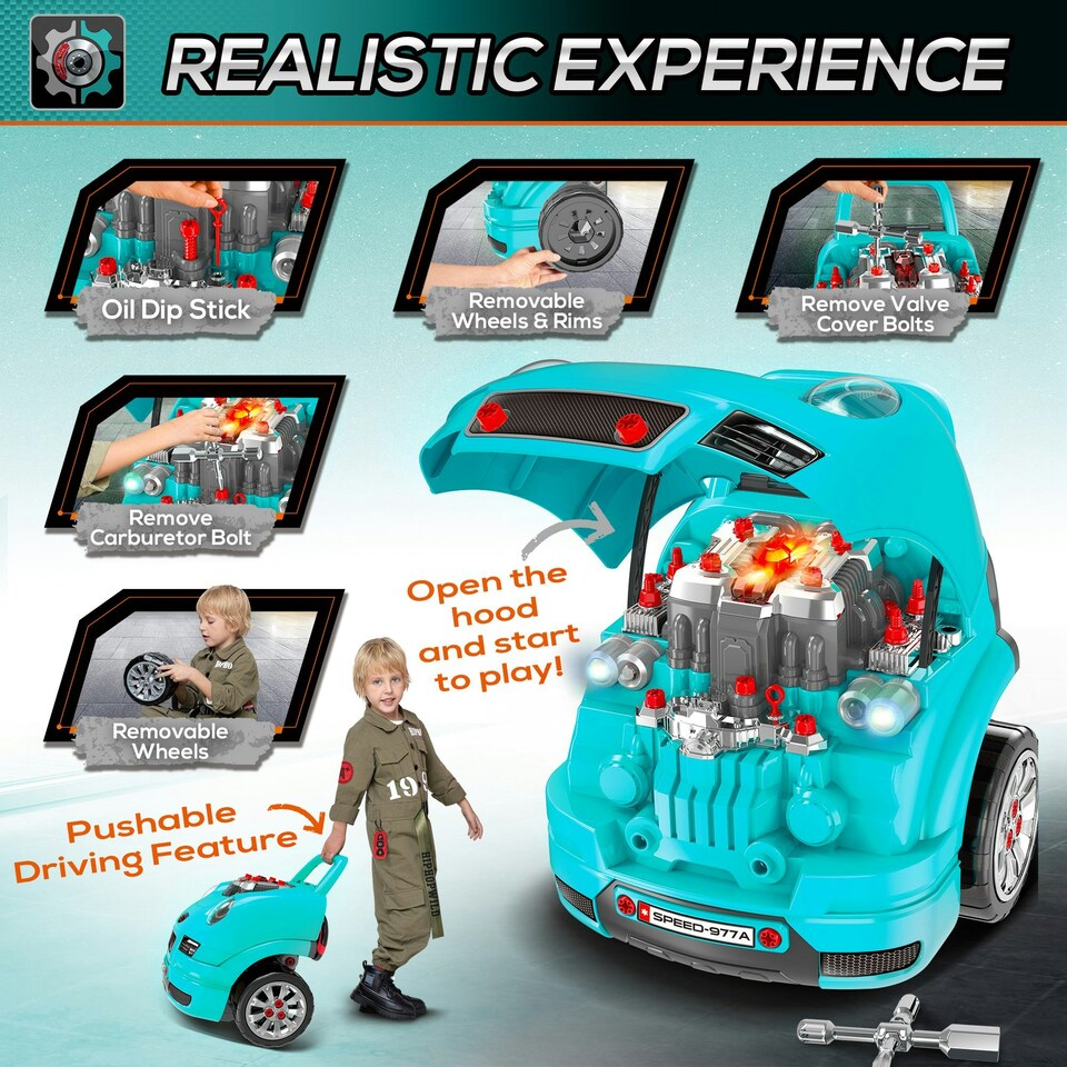 image 1 of HOMCOM Kids Truck Engine Toy Set w/ Horn, Light, Car Key, for Ages 3-5 Years