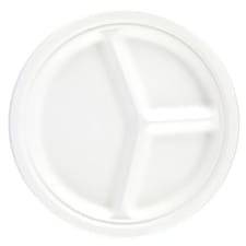White Round 3 Compartment Compostable Bagasse Plates 26cm - Pack of 25