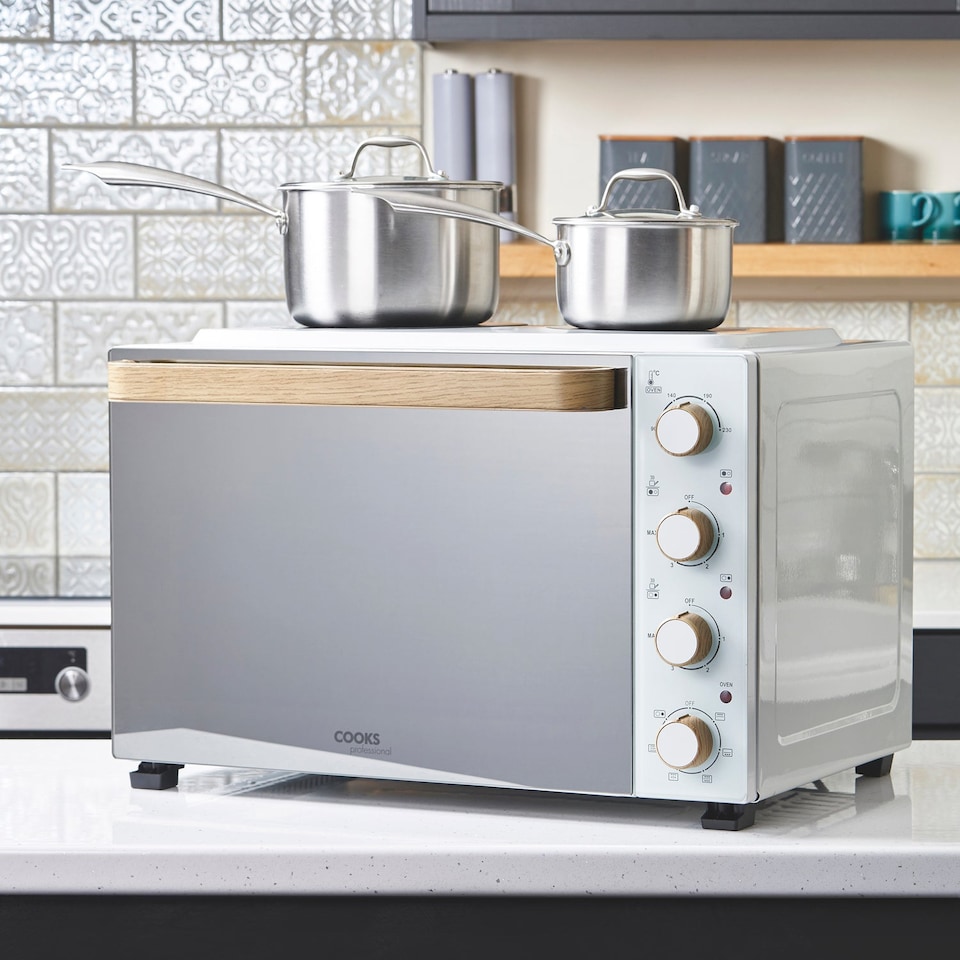 image 1 of Cooks Professional 48L Mini Portable Oven with 2 Ceramic Hobs - Electric Portable Countertop Cooker | White | Nordic White