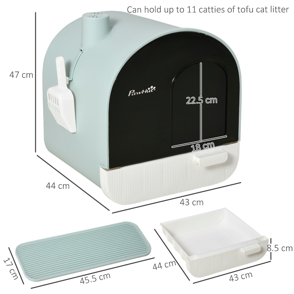 image 1 of PawHut Cat Litter Box Kitten Litter Tray w/ Lid, Scoop, Filter, Flap Door
