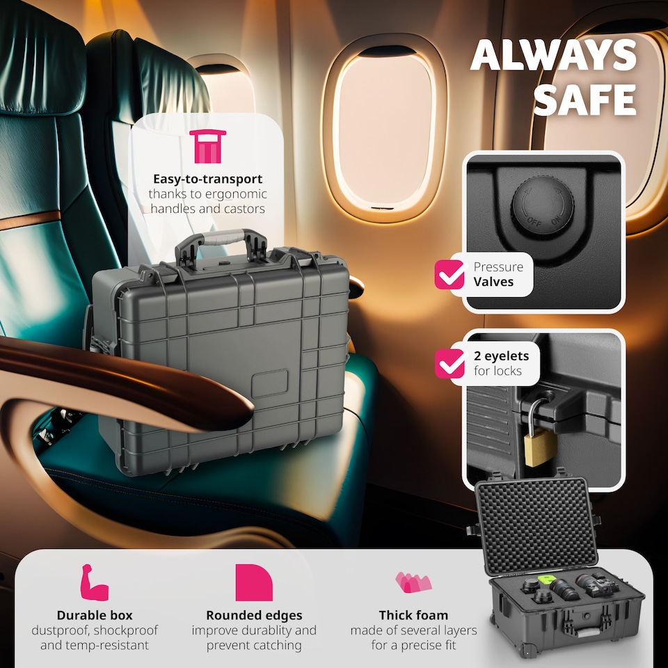 image 1 of Camera Case - hard shell, foam inserts, waterproof, telescopic handle | Black | black | M | 1