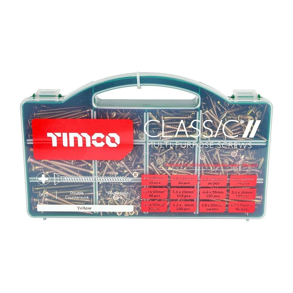 image 1 of Timco - Classic Multi-Purpose Screws - Mixed Tray - PZ - Double Countersunk - Yellow (Size 895pcs - 895 Pieces)
