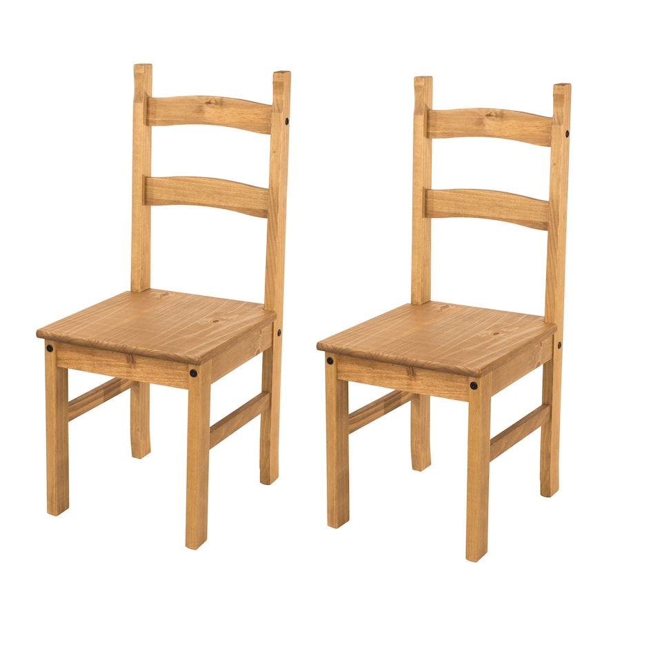 image 1 of Pair of Corona Solid Pine Dining Chairs with Antique or Grey Wax Finish – Wooden Kitchen Seating | Brown | Brown | 1