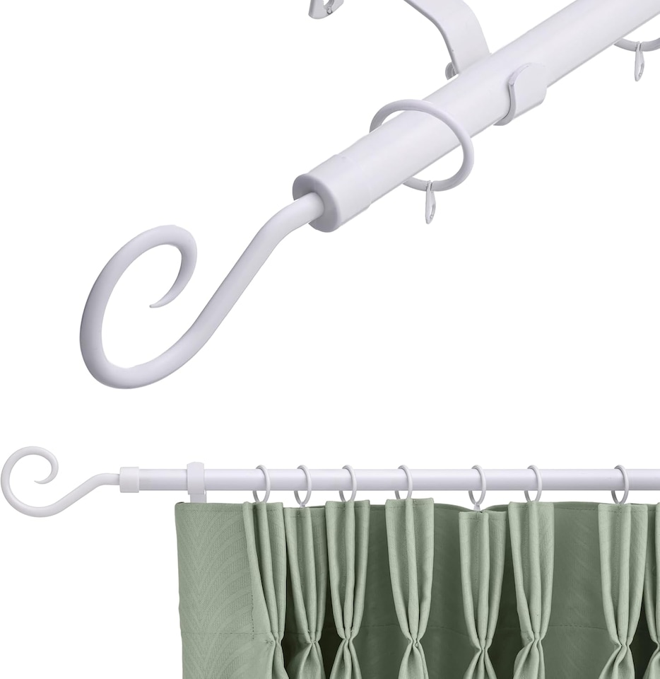 image 1 of 19 mm Extendable Metal Curtain Pole Rods - White (Crook Finials, 70-120 cm)