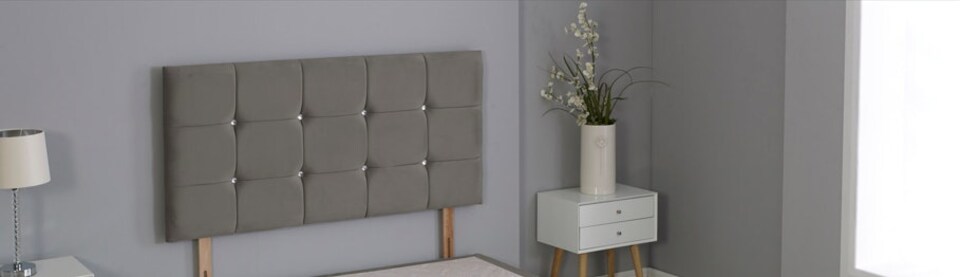 image 1 of Grey Plush Velvet Cube Headboard | Grey | 5FT King 26"inch Headboard