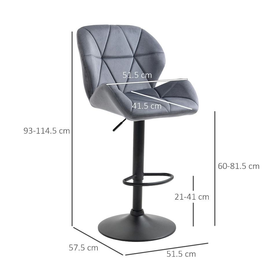 image 1 of HOMCOM Bar Stool Set of 2 Adjustable Height Counter Chairs Dark Grey
