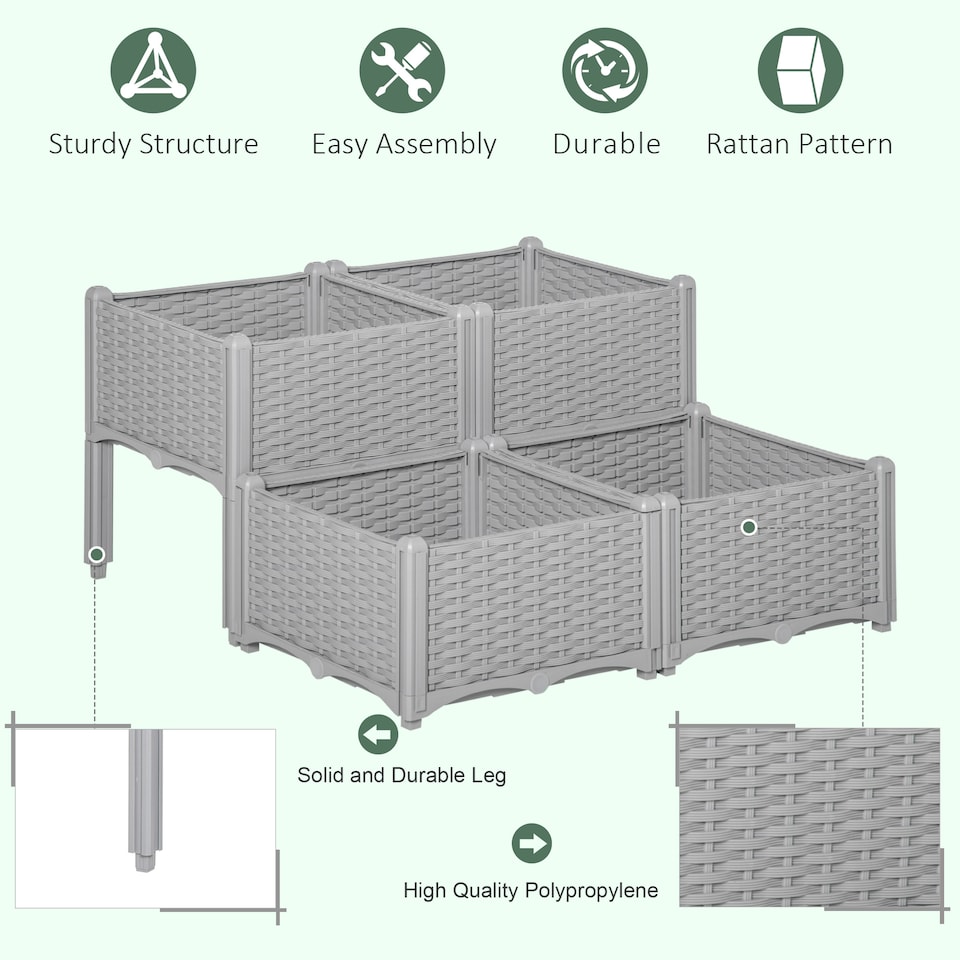 image 1 of Outsunny 4-pieces Elevated Flower Bed Vegetable Herb Planter Plastic, Grey