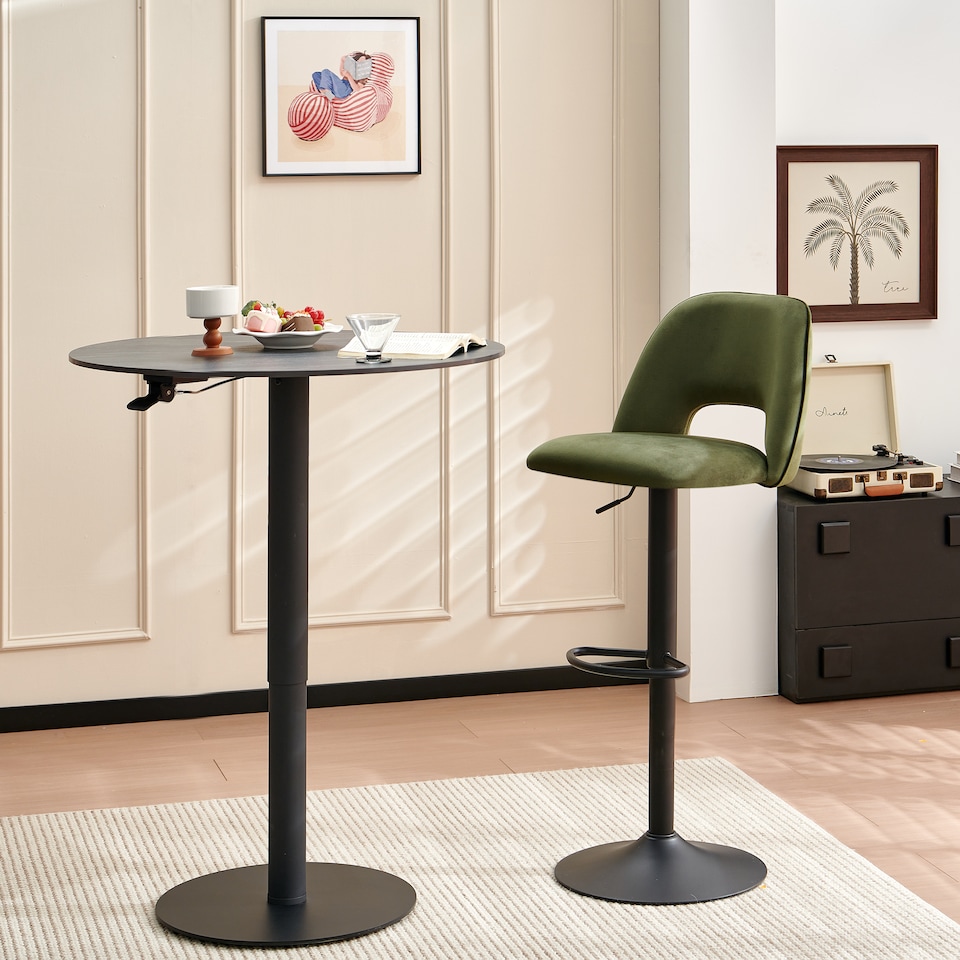 image 1 of SONARA Set of 1 Adjustable Velvet Upholstered Breakfast Bar Stools | Green