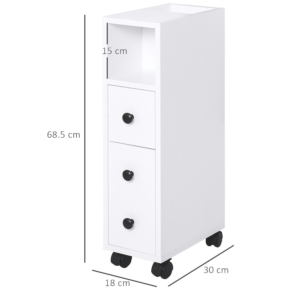 image 1 of kleankin Slim Bathroom Storage with 2 Drawers, 2 Open and Wheels, White
