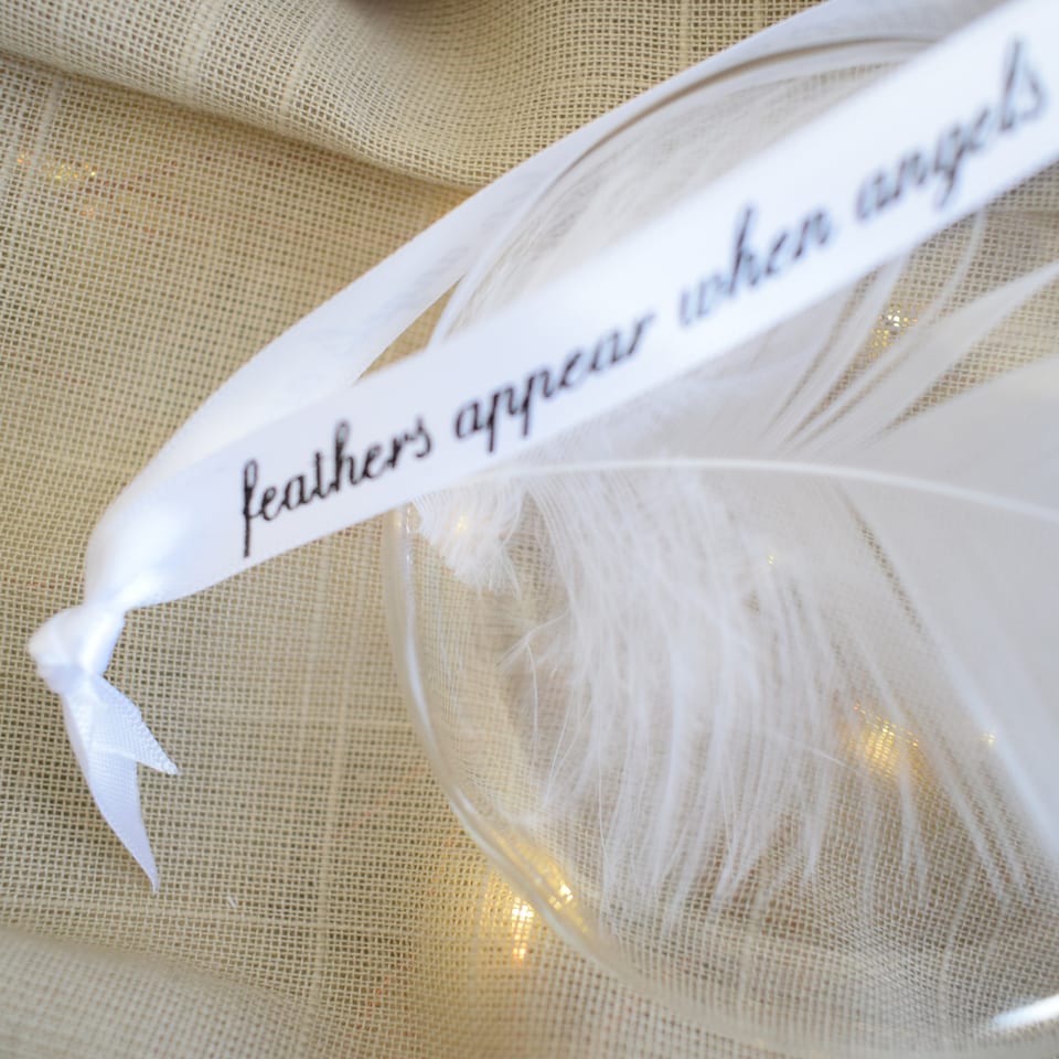 image 1 of In Memory of Dad Feather Round Bauble Gift Boxed. Memorial Christmas Decor