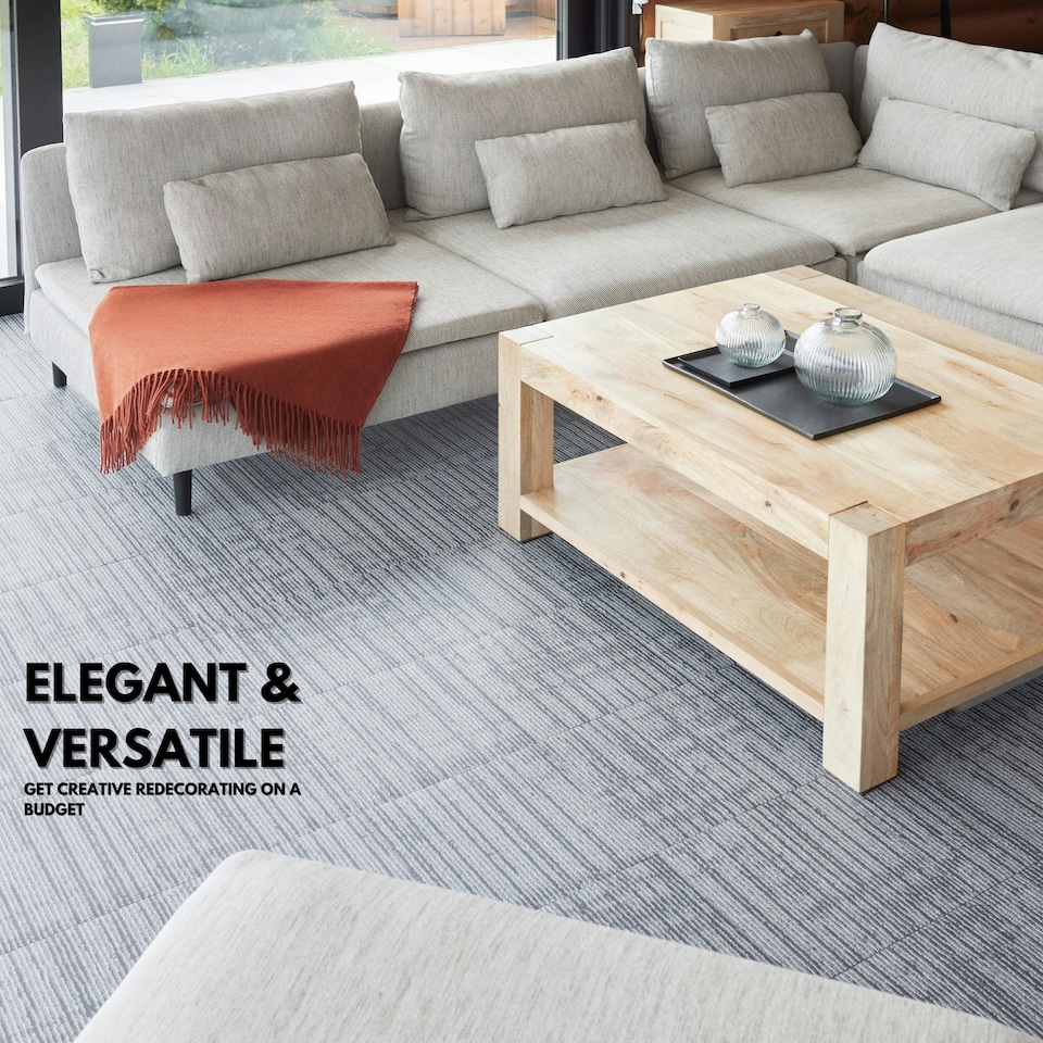 image 1 of NOVECRAFTO Peel & Stick Floor Tiles – Grey Carpet Effect, 12x12in (30.5x30.5cm), Self Adhesive, Durable, Easy Clean, Carpet Imitation Style Grey | 2.79 sqm