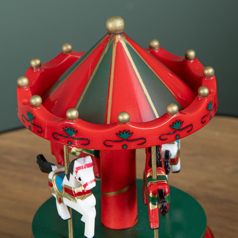 image 1 of 18cm Wind Up Musical Carousel Indoor Christmas Decoration