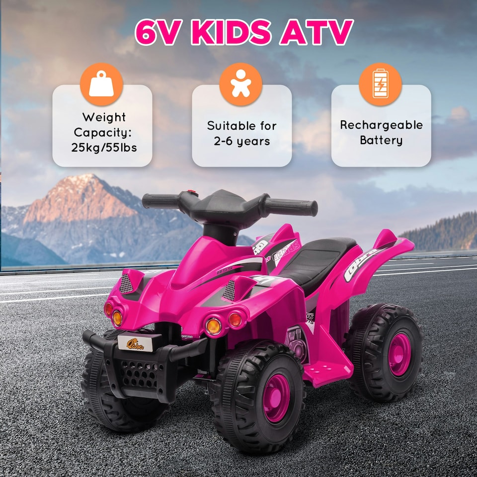 image 1 of AIYAPLAY 6V Kids Electric Quad Bike with Music, Forward Function, Pink