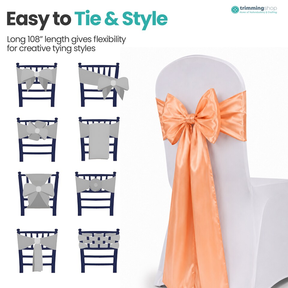 image 1 of 7"x108" Satin Chair Sash, Chair Sashes Hammed Edges Bow Tie - 25pcs