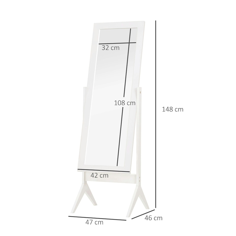 image 1 of HOMCOM Freestanding Dressing Mirror 148x47cm Adjustable Angle White Frame Home
