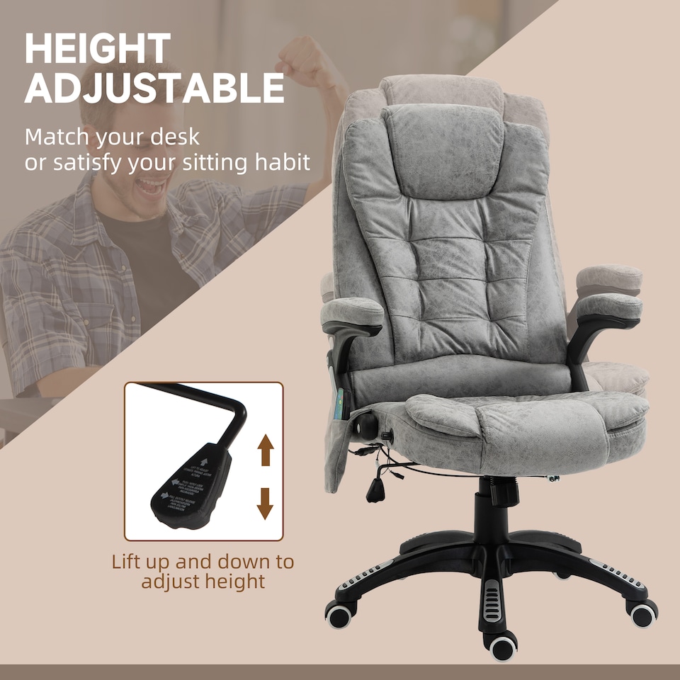 image 1 of Vinsetto Office Chair, Ergonomic Desk Chair with 6-Point Massage and Back Heated, Microfiber Cloth Computer Gaming Chair with Arms, Lumbar Support, Gray