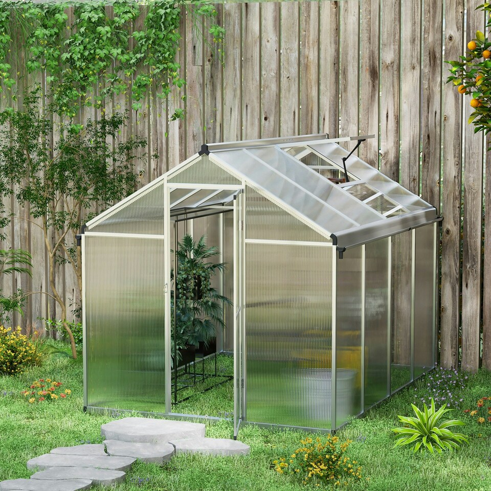 image 1 of Outsunny 8x6ft Aluminium Greenhouse with/ Door Window Galvanised Base