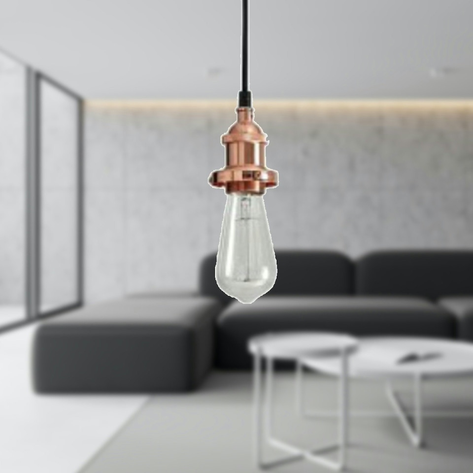 image 1 of First Choice Lighting Flex Suspension Polished Copper Pendant Kit with Black Fabric Cable Copper