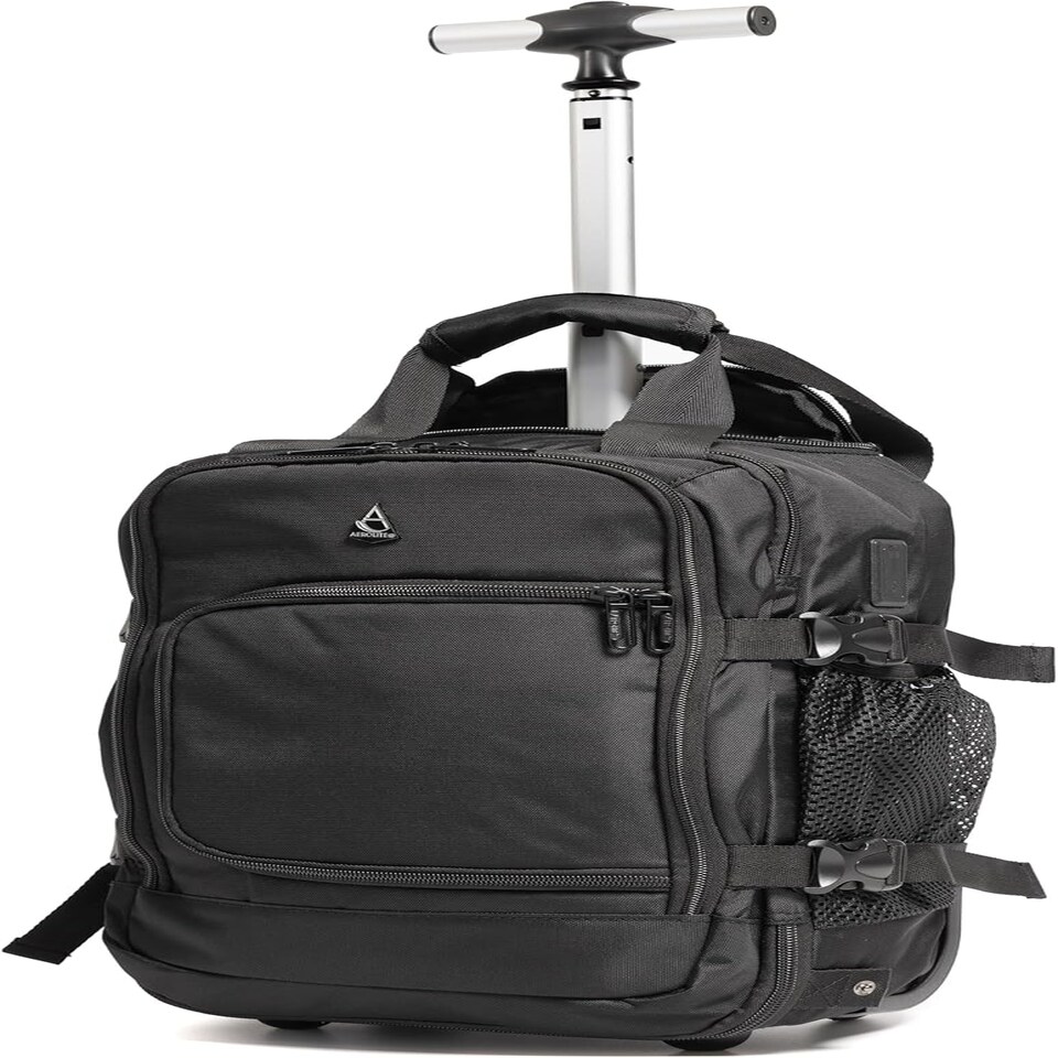image 1 of Aerolite 40x20x25 Ryanair Maximum Size Backpack Trolley Bag with 2 Wheels Cabin Luggage Approved Extendable Handle Travel  Holdall Rucksack with 10Year Warranty Black