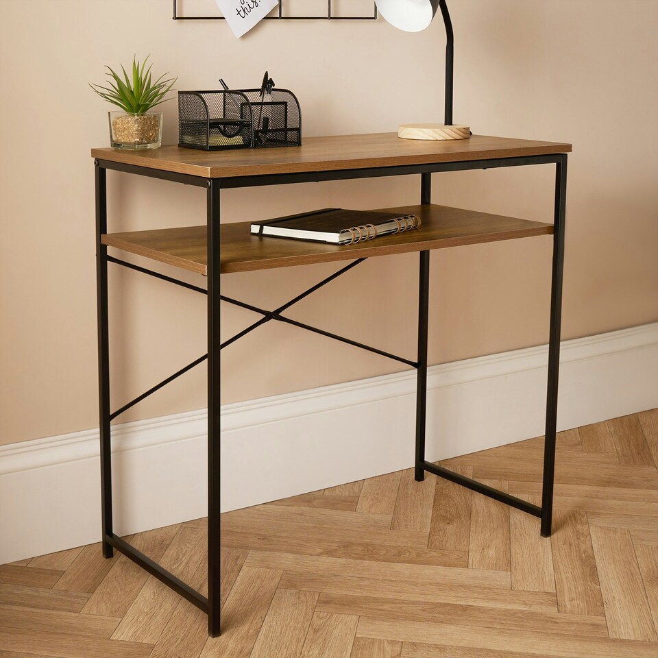 image 1 of OHS Wooden Home Office Shelving Modern Side Table Workstation Desk - Natural
