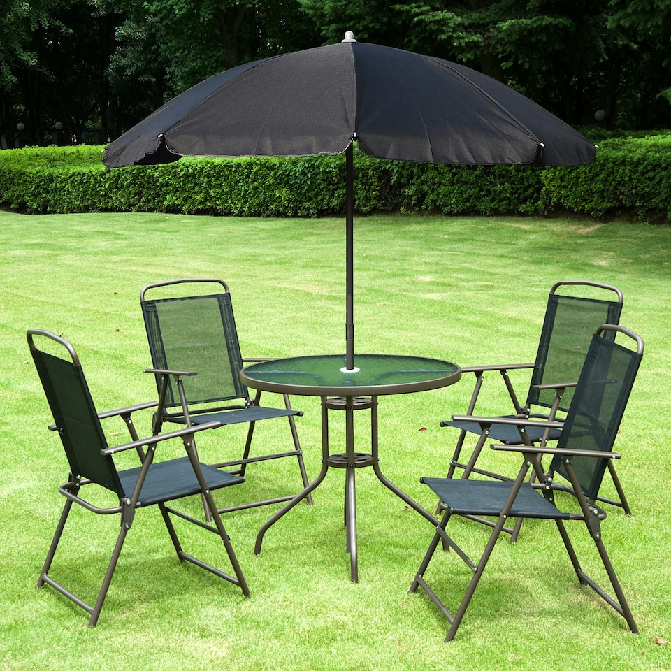 image 1 of Outsunny 6PC Garden Dining Set Outdoor Furniture Folding Chairs Table