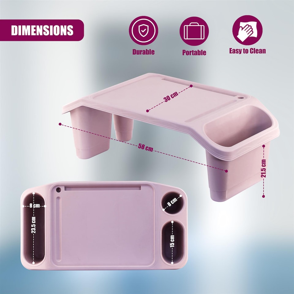 image 1 of GEEZY Pink Plastic Portable Bed Tray With Storage