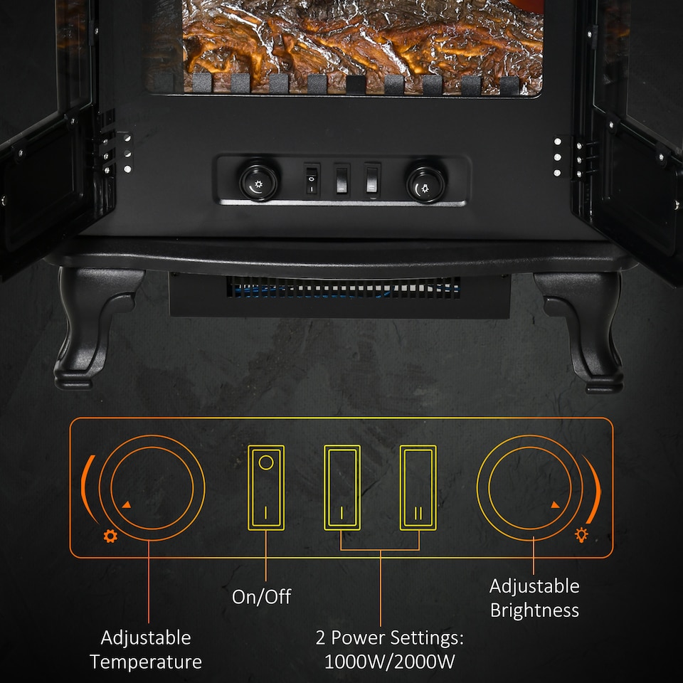 image 1 of HOMCOM Free standing Electric Fireplace Stove W/ LED Fire Flame Effect Black