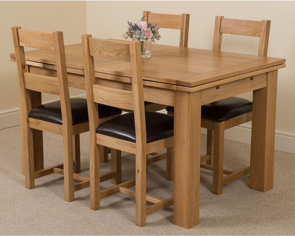 image 1 of Richmond 140-220cm Oak Extending Dining Table and 4 Lincoln Chairs | Brown | Brown